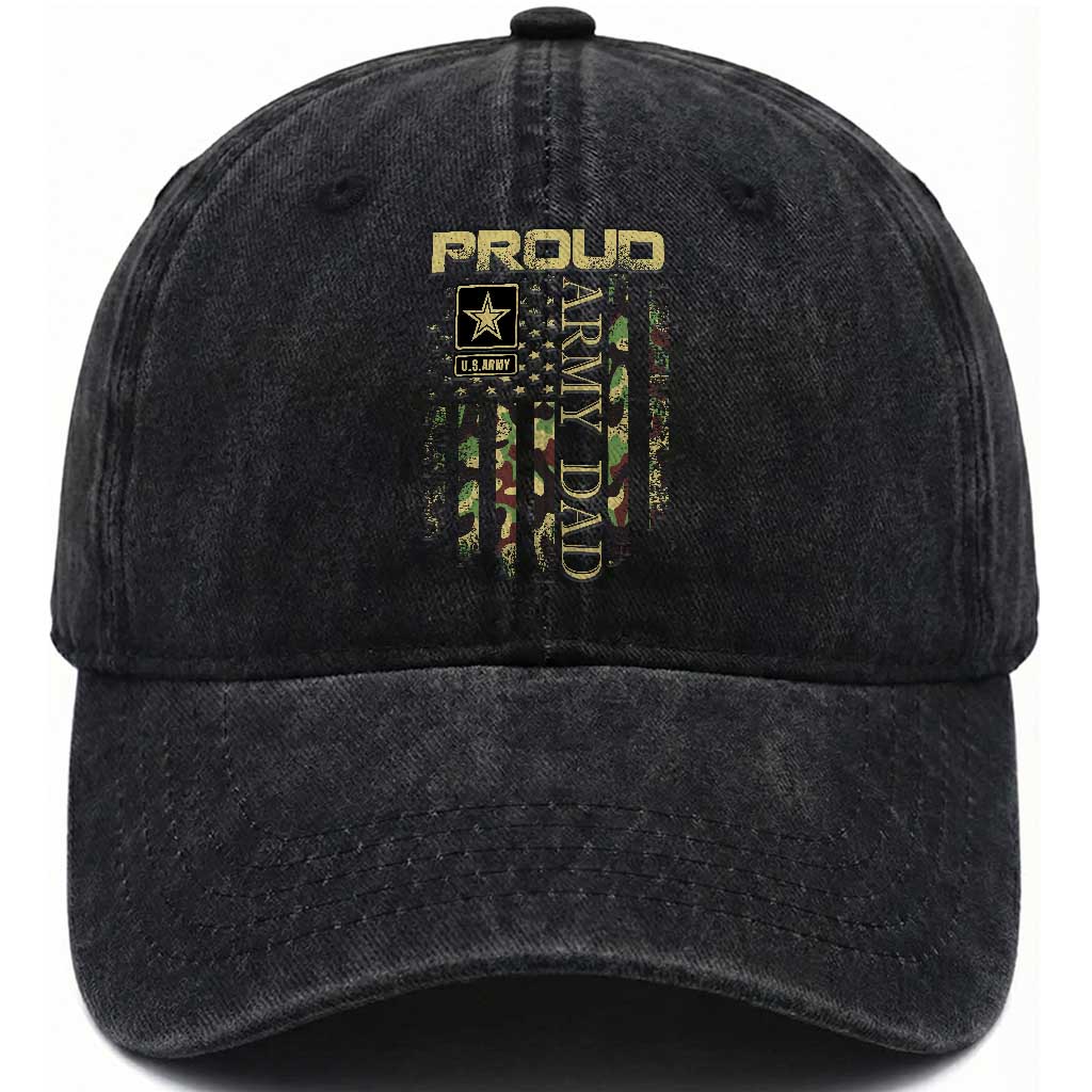 Proud Army Dad Washed Cotton Baseball Cap Military Father US Army Camo Flag