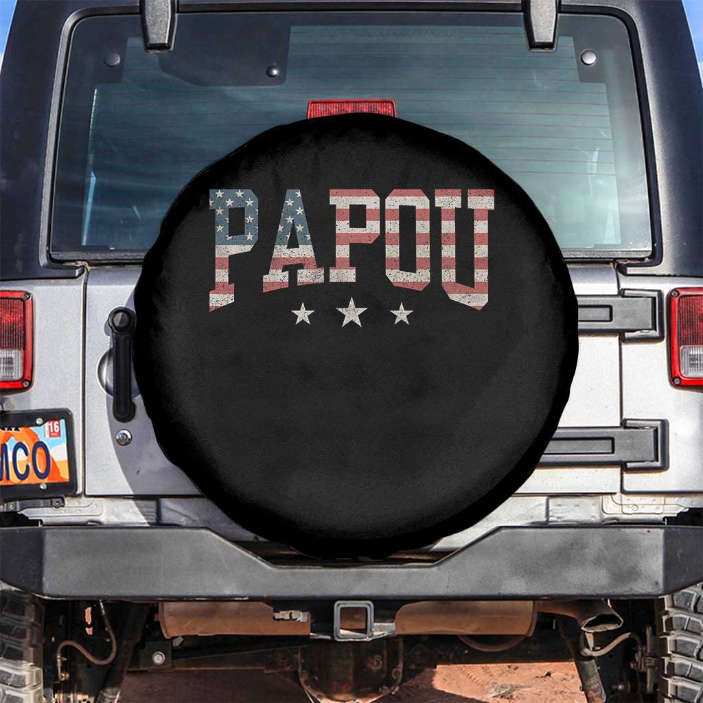 Papou Spare Tire Cover New Grandpa Father’s Day USA Flag Patriotic