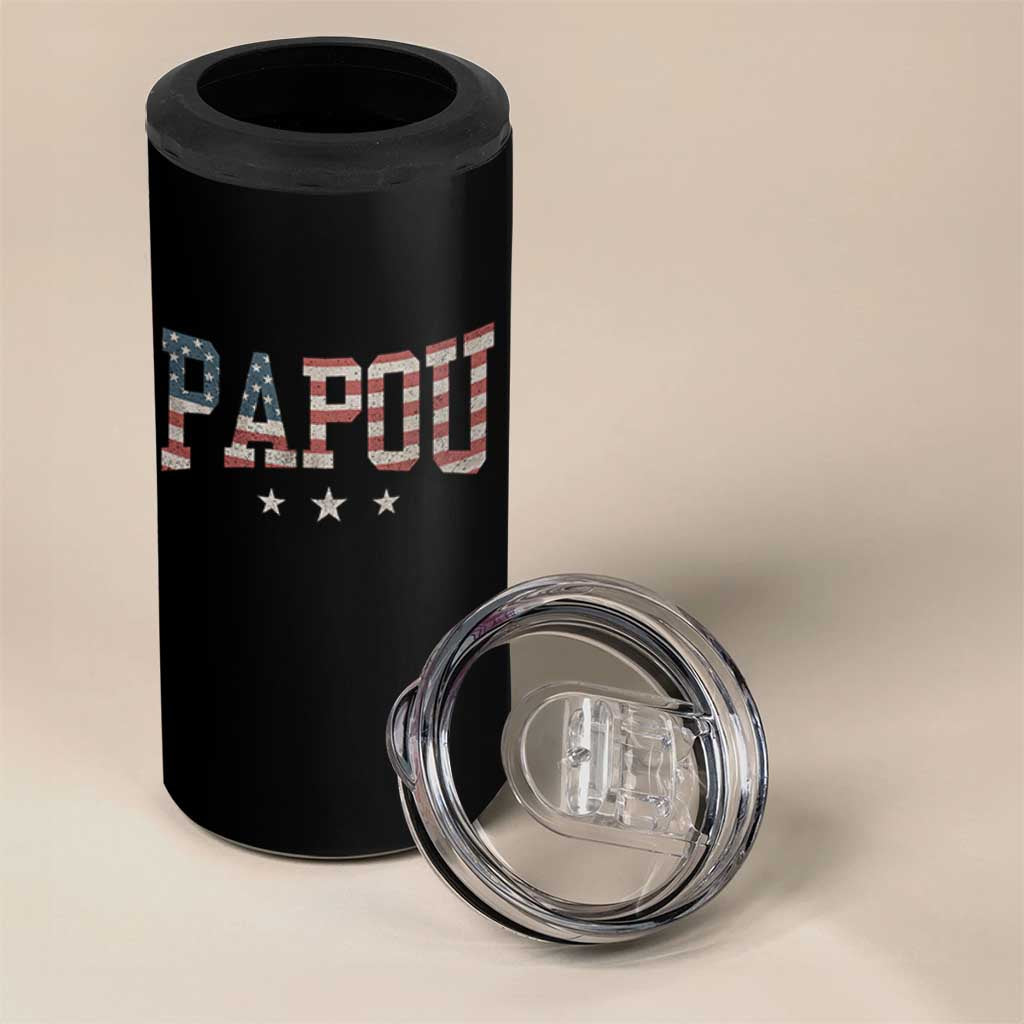Papou 4 in 1 Can Cooler Tumbler New Grandpa Father’s Day USA Flag Patriotic
