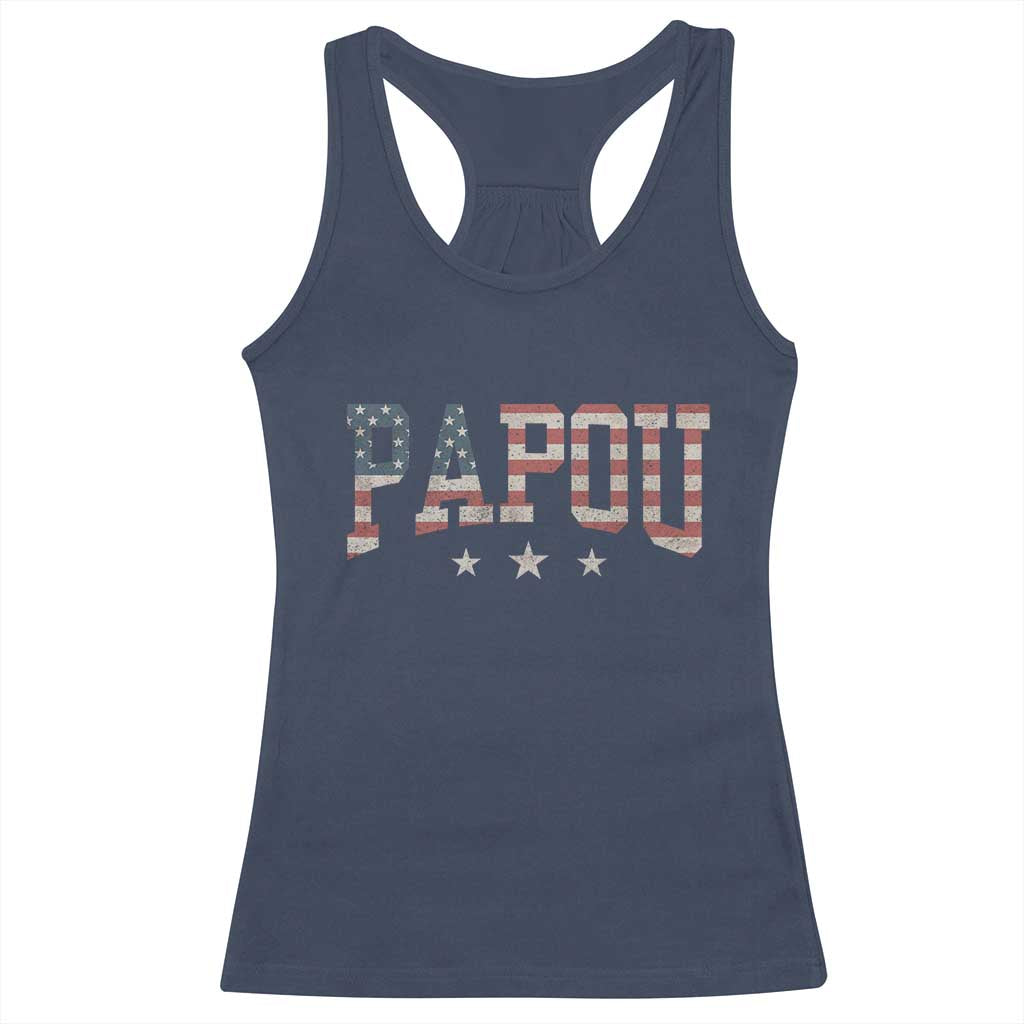 Papou Racerback Tank Top New Grandpa Father’s Day USA Flag Patriotic