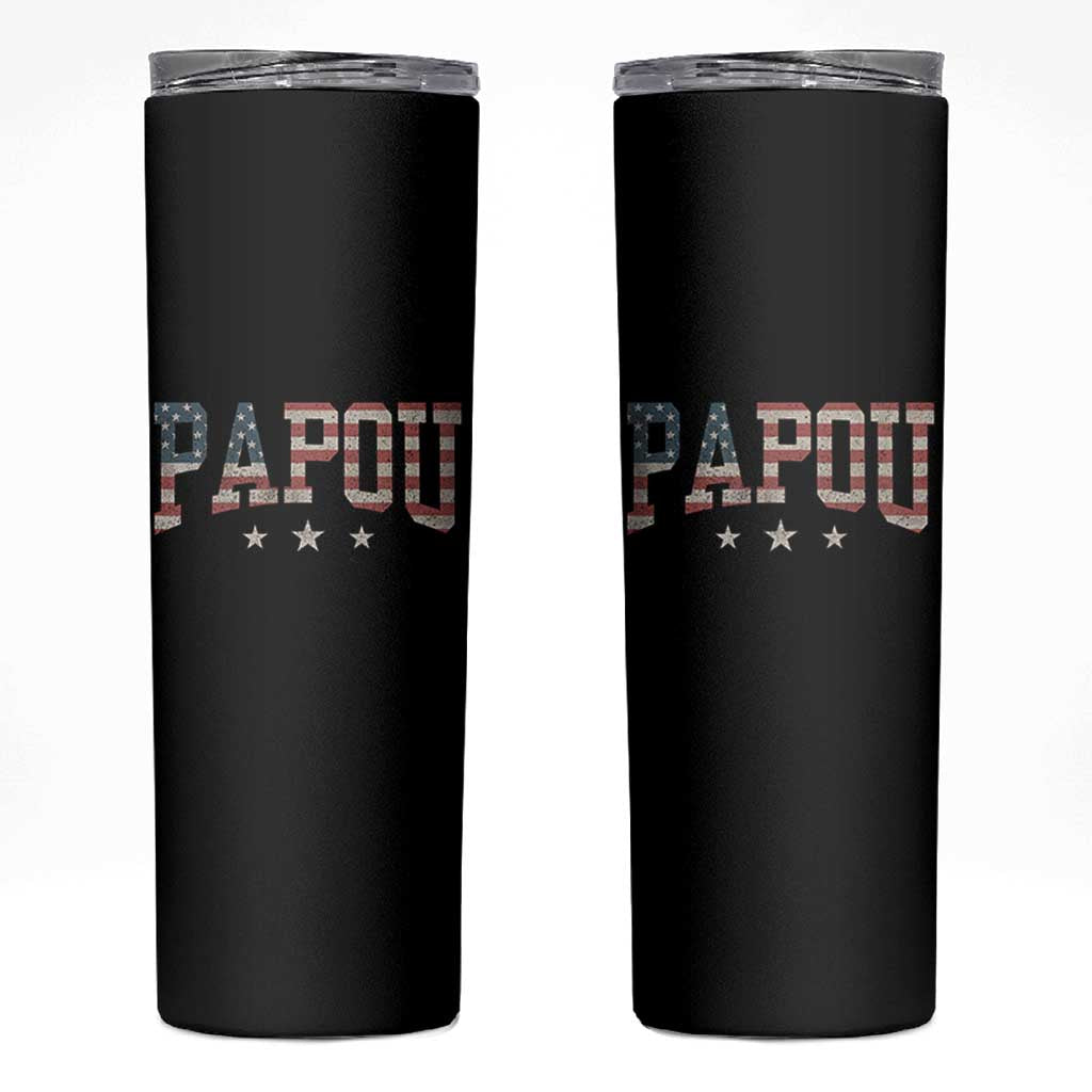 Papou Skinny Tumbler New Grandpa Father’s Day USA Flag Patriotic