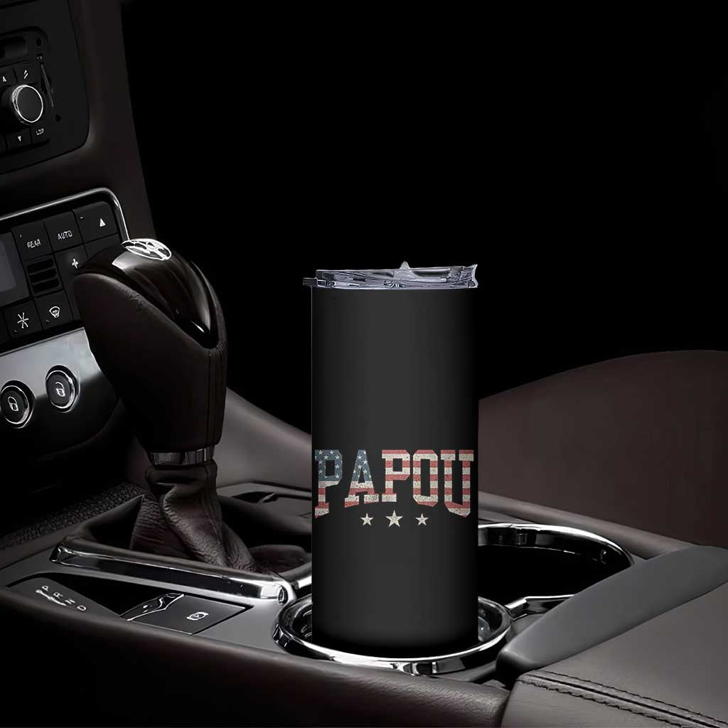Papou Skinny Tumbler New Grandpa Father’s Day USA Flag Patriotic