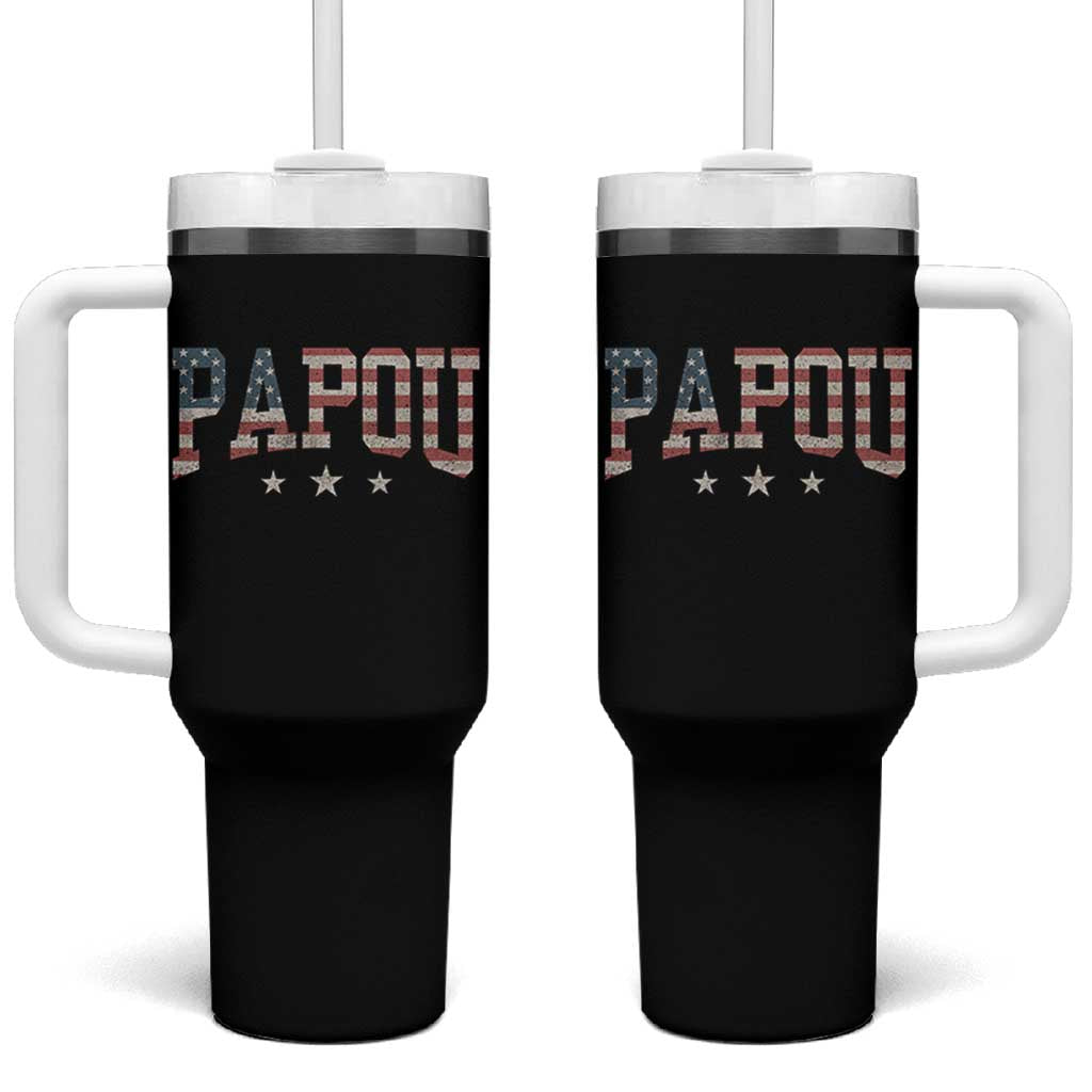Papou Tumbler With Handle New Grandpa Father’s Day USA Flag Patriotic