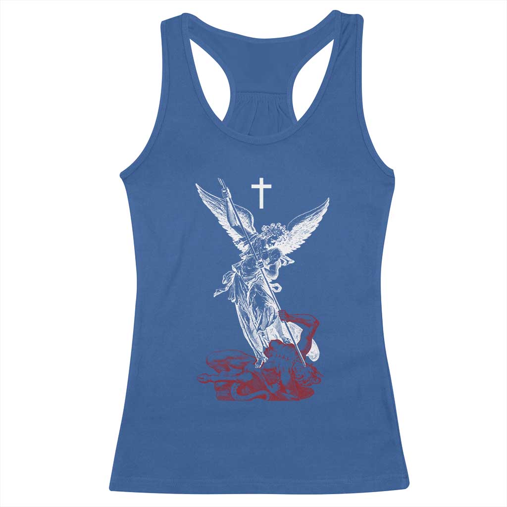 Saint Michael The Archangel Defeating Satan Racerback Tank Top