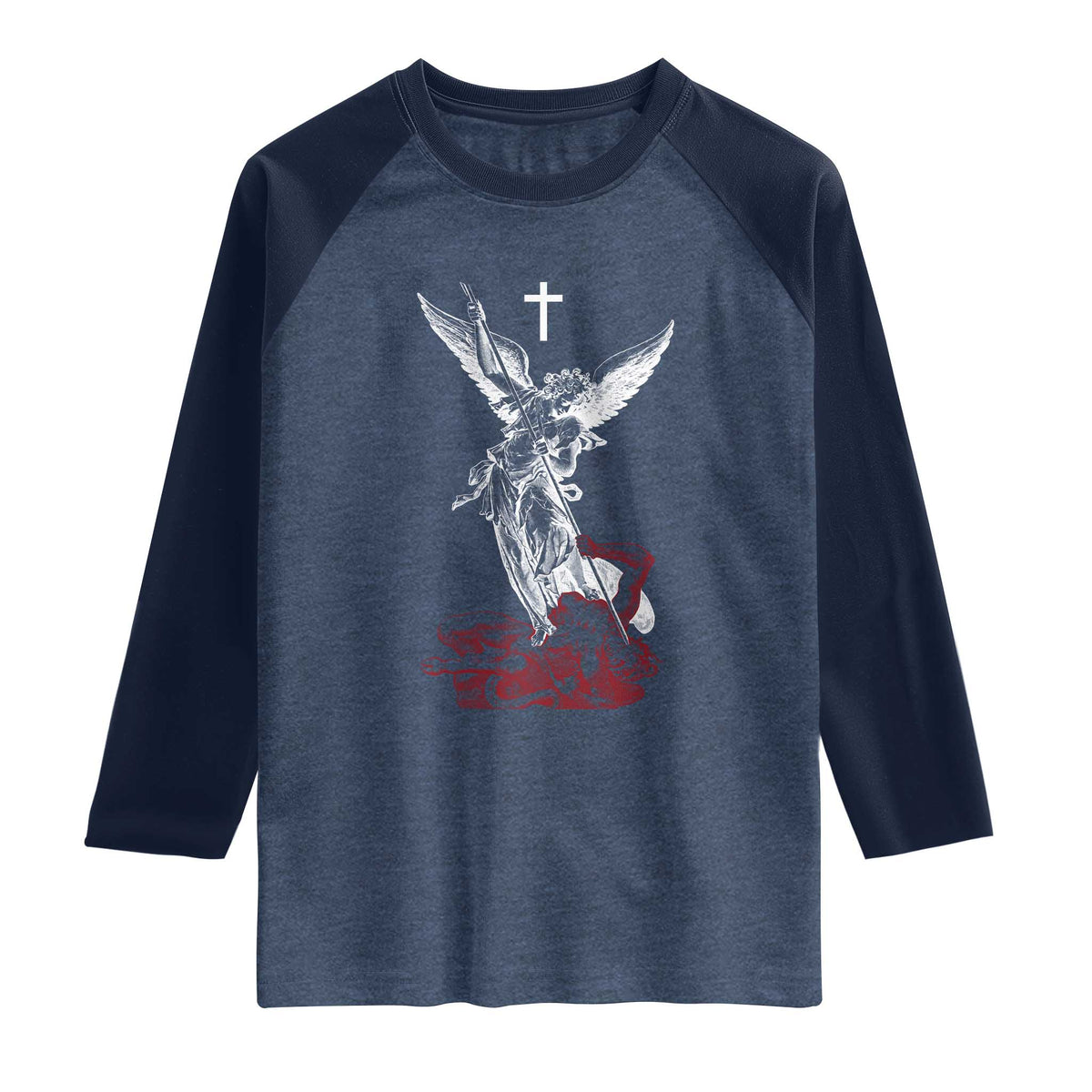 Saint Michael The Archangel Defeating Satan Raglan Shirt