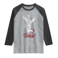 Saint Michael The Archangel Defeating Satan Raglan Shirt