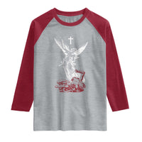 Saint Michael The Archangel Defeating Satan Raglan Shirt