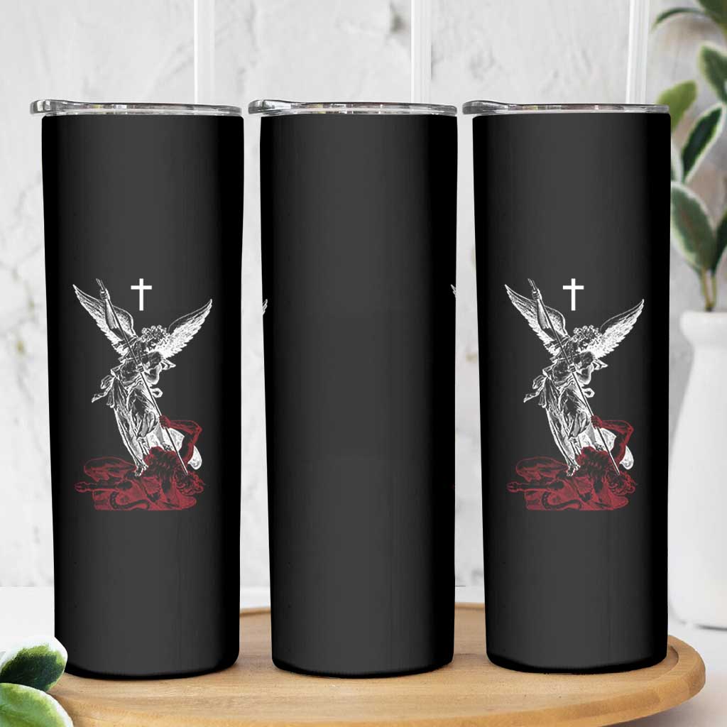 Saint Michael The Archangel Defeating Satan Skinny Tumbler