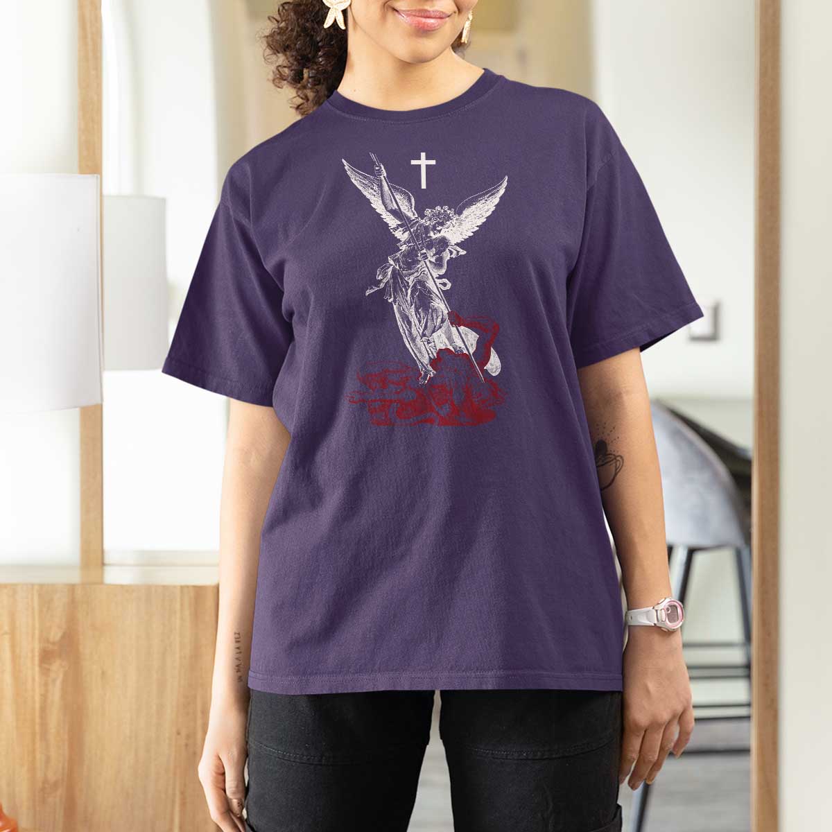Saint Michael The Archangel Defeating Satan T Shirt For Women