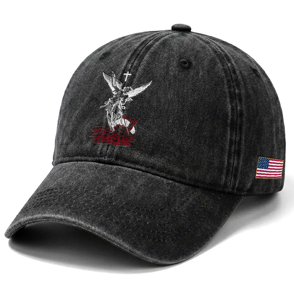Saint Michael The Archangel Defeating Satan Washed Cotton Baseball Cap