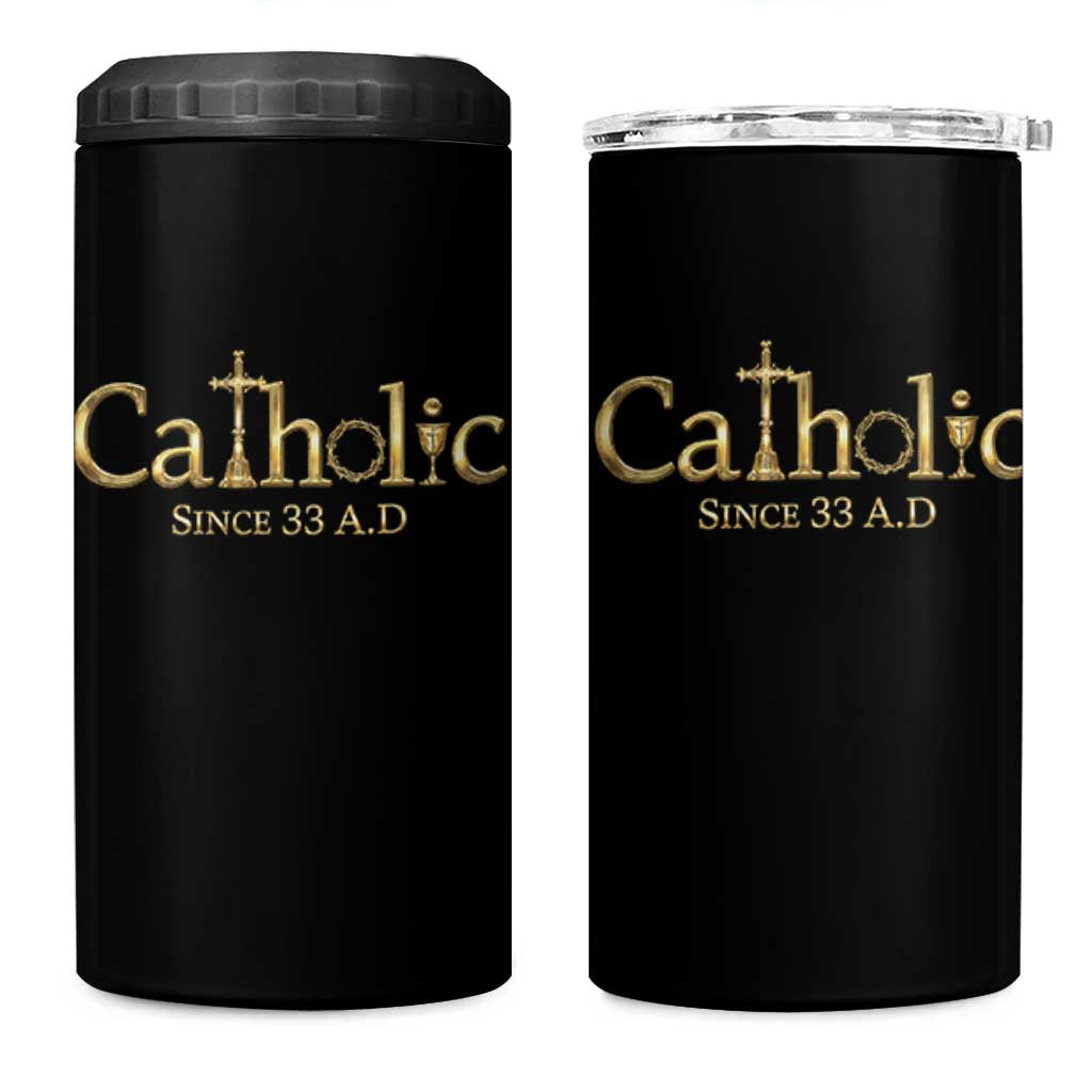 Catholic Since 33 AD 4 in 1 Can Cooler Tumbler Christianity Crucifix Jesus Eucharist