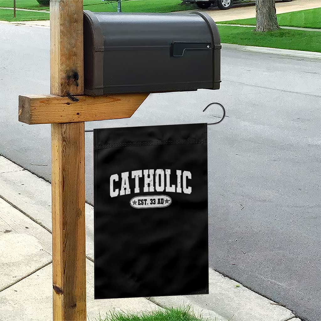 Catholic Since 33 AD Garden Flag Vintage Varsity Crucifix Jesus Eucharist Christianity