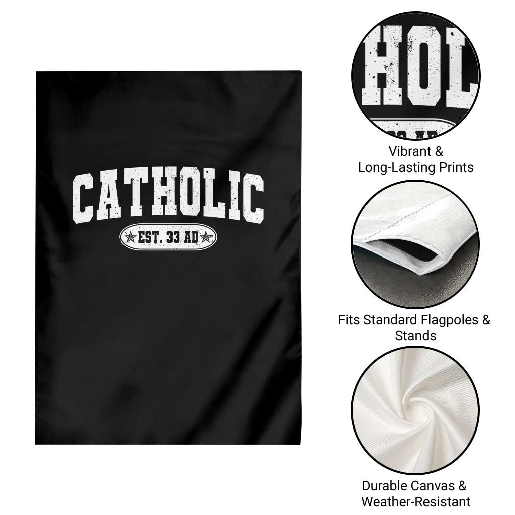 Catholic Since 33 AD Garden Flag Vintage Varsity Crucifix Jesus Eucharist Christianity