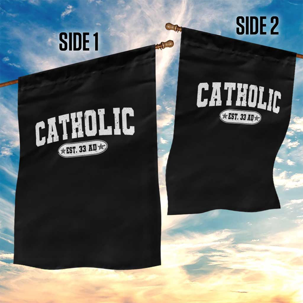Catholic Since 33 AD Garden Flag Vintage Varsity Crucifix Jesus Eucharist Christianity