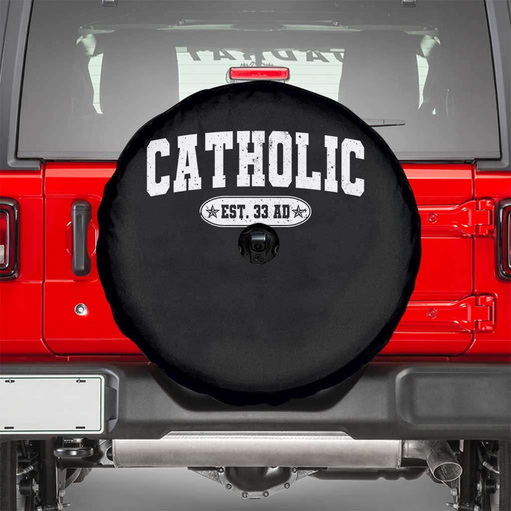 Catholic Since 33 AD Spare Tire Cover Vintage Varsity Crucifix Jesus Eucharist Christianity