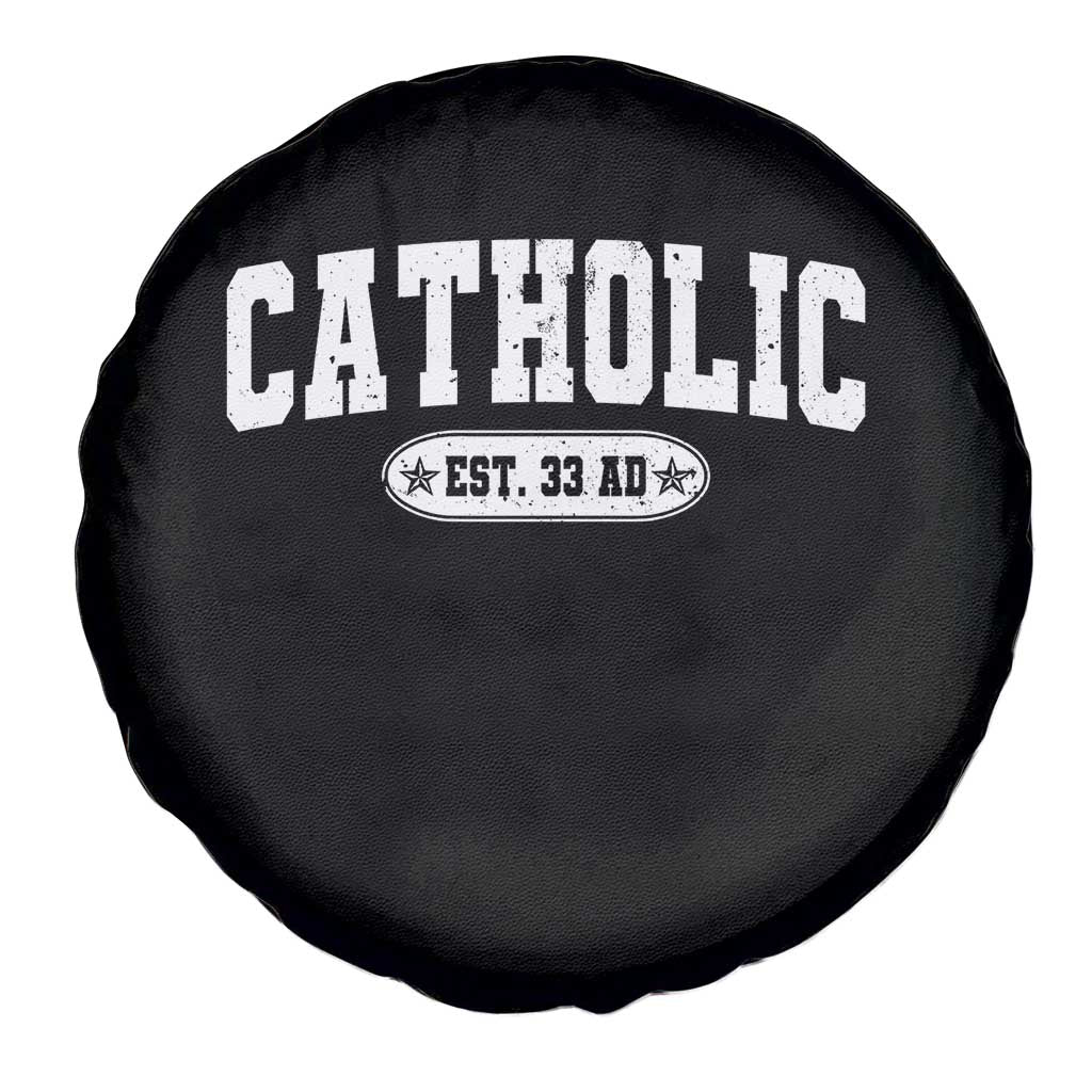 Catholic Since 33 AD Spare Tire Cover Vintage Varsity Crucifix Jesus Eucharist Christianity