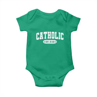 Catholic Since 33 AD Baby Onesie Vintage Varsity Crucifix Jesus Eucharist Christianity