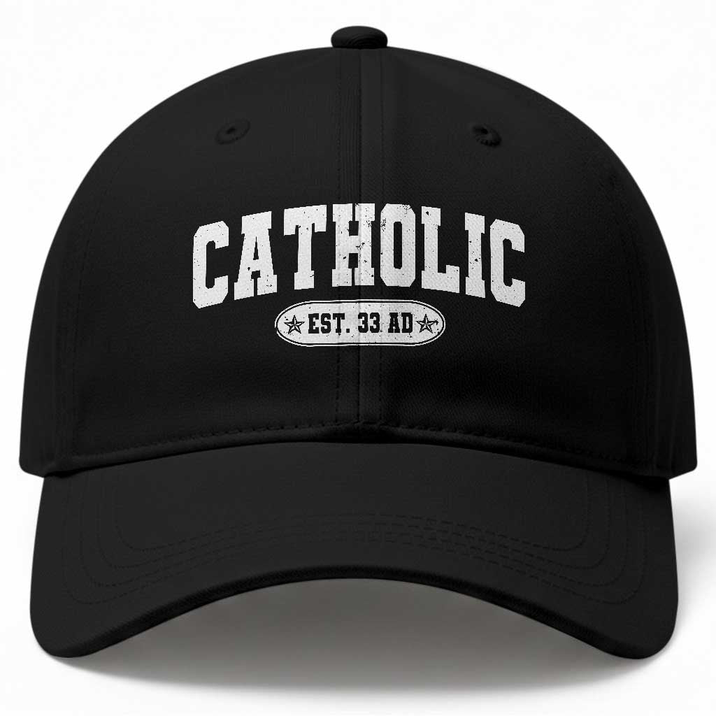 Catholic Since 33 AD Baseball Cap Vintage Varsity Crucifix Jesus Eucharist Christianity