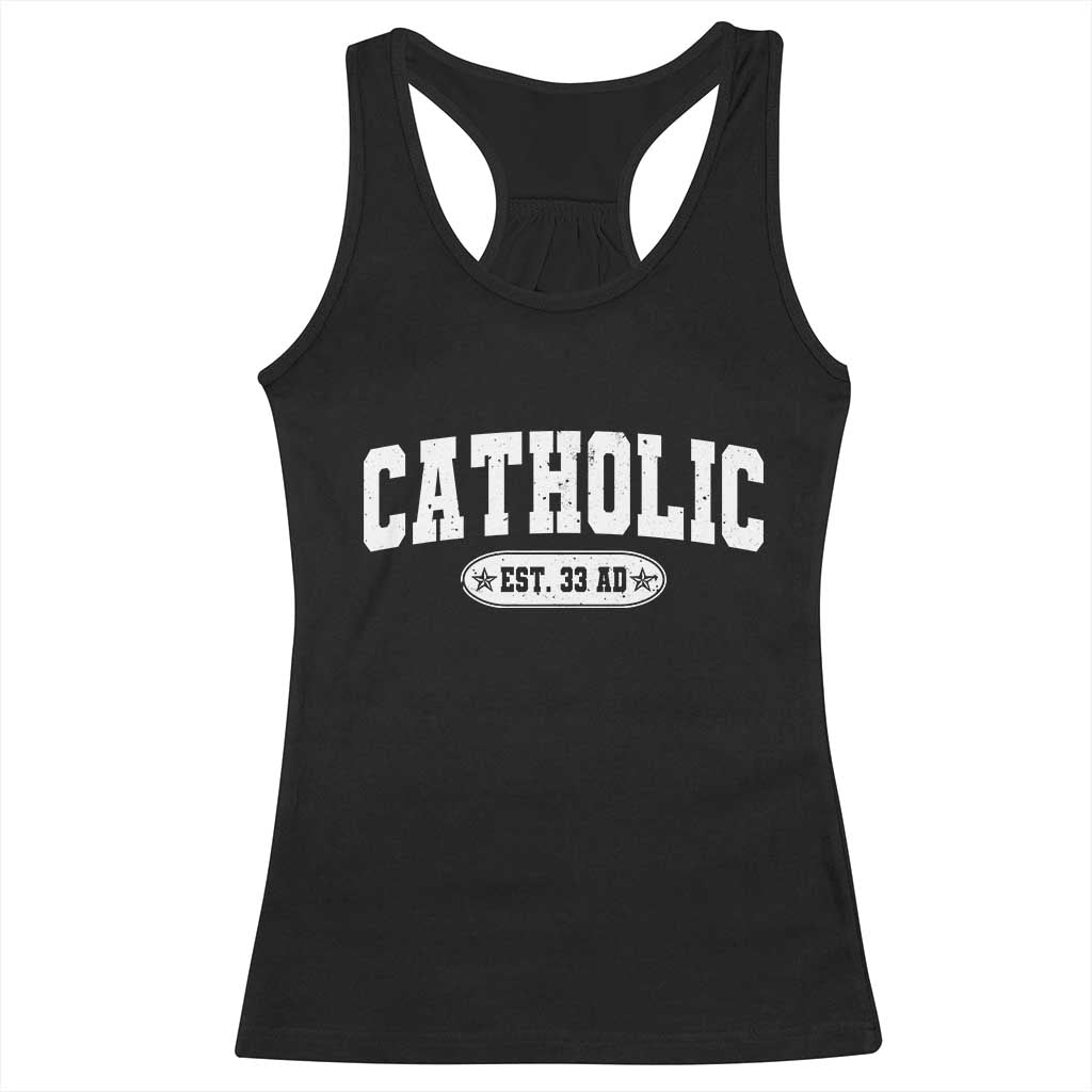 Catholic Since 33 AD Racerback Tank Top Vintage Varsity Crucifix Jesus Eucharist Christianity