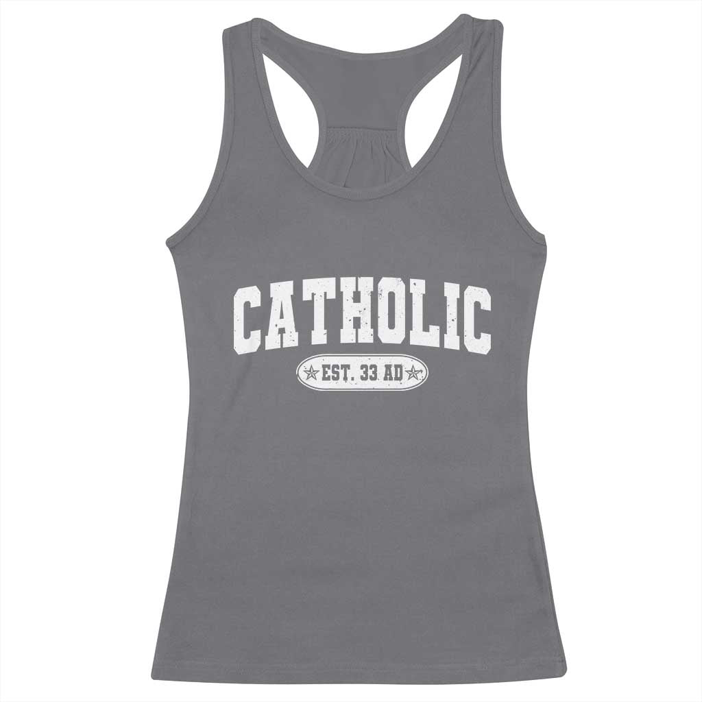 Catholic Since 33 AD Racerback Tank Top Vintage Varsity Crucifix Jesus Eucharist Christianity