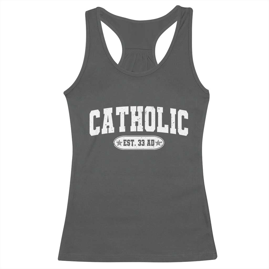 Catholic Since 33 AD Racerback Tank Top Vintage Varsity Crucifix Jesus Eucharist Christianity