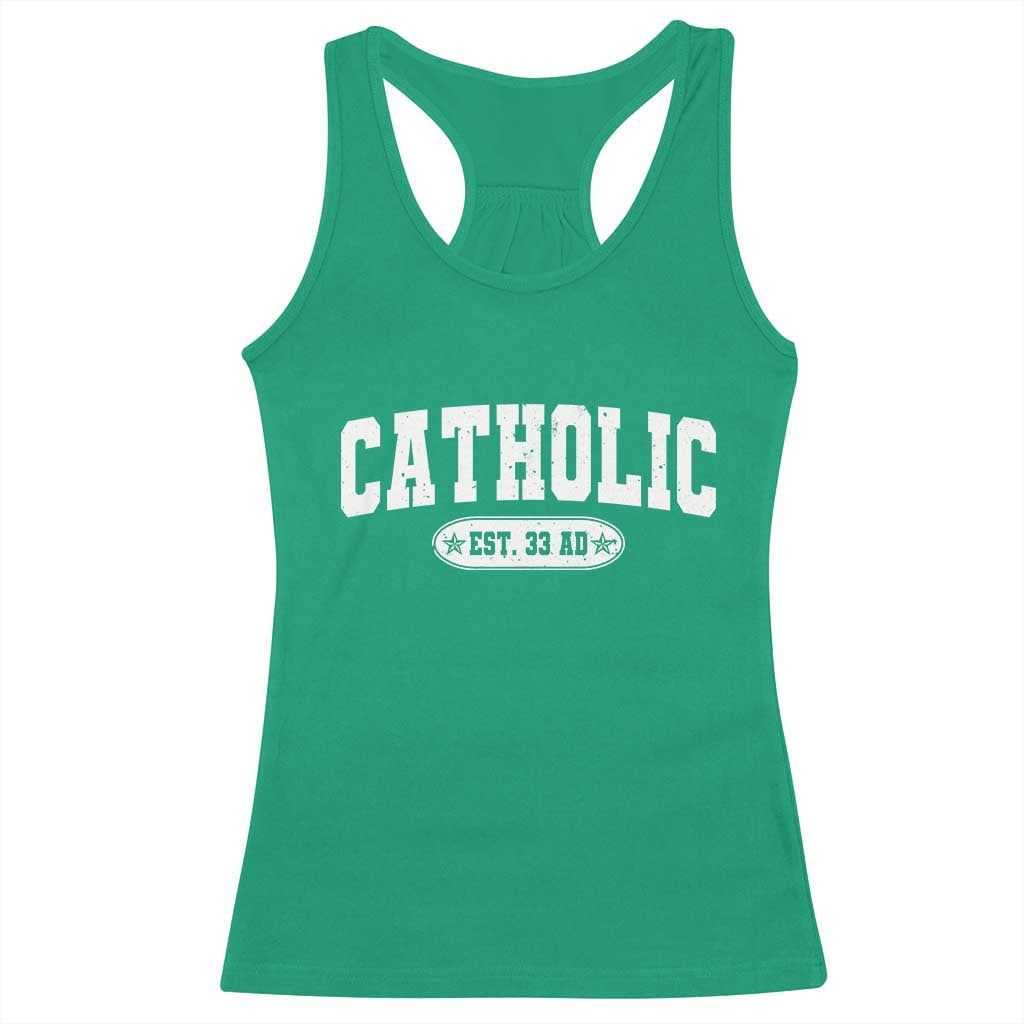 Catholic Since 33 AD Racerback Tank Top Vintage Varsity Crucifix Jesus Eucharist Christianity