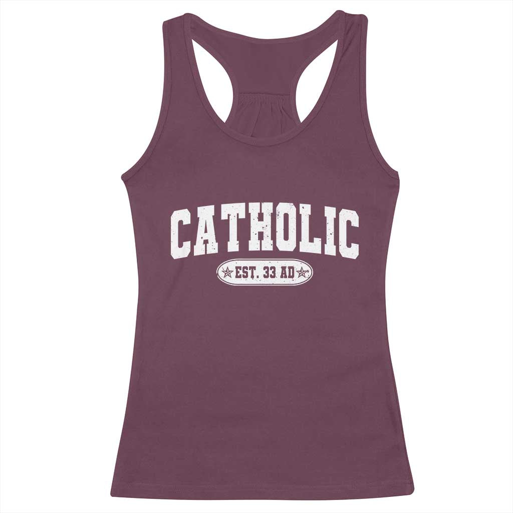 Catholic Since 33 AD Racerback Tank Top Vintage Varsity Crucifix Jesus Eucharist Christianity