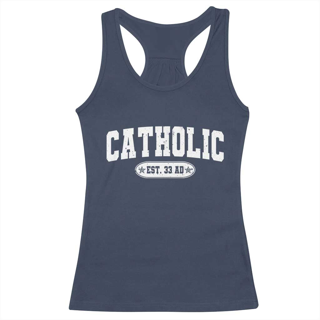 Catholic Since 33 AD Racerback Tank Top Vintage Varsity Crucifix Jesus Eucharist Christianity
