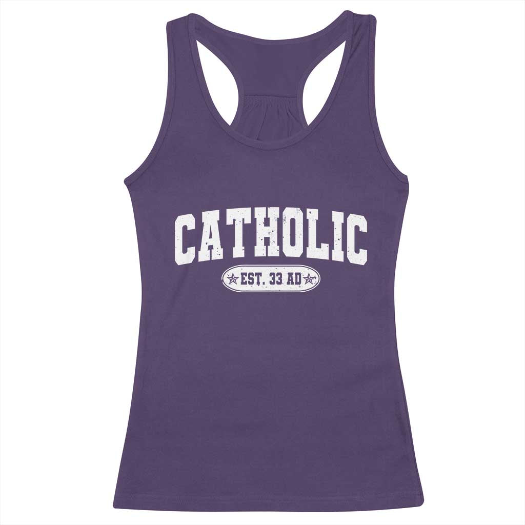 Catholic Since 33 AD Racerback Tank Top Vintage Varsity Crucifix Jesus Eucharist Christianity