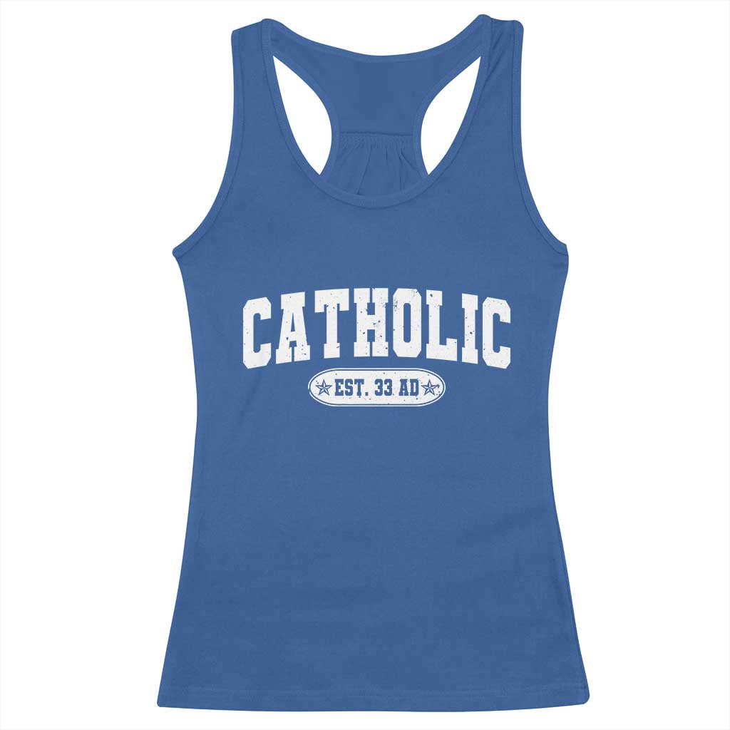 Catholic Since 33 AD Racerback Tank Top Vintage Varsity Crucifix Jesus Eucharist Christianity