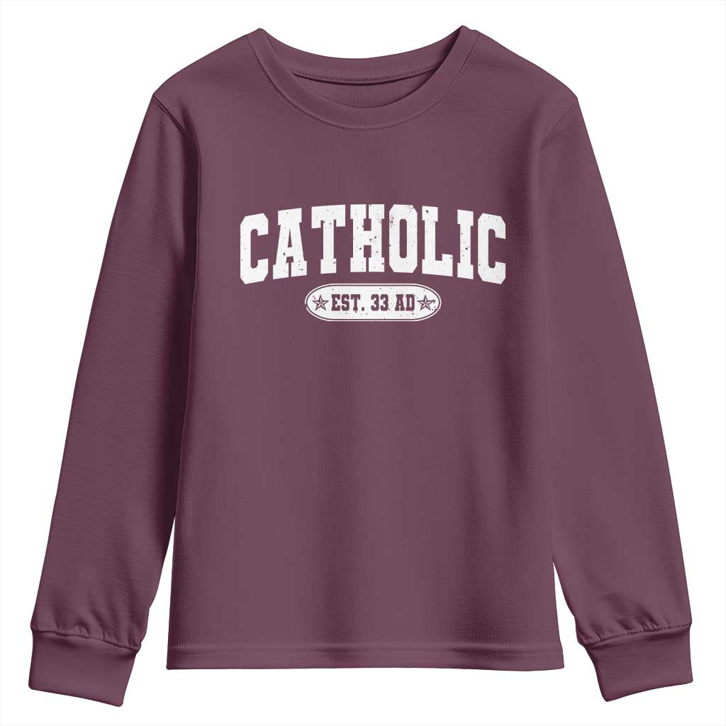 Catholic Since 33 AD Youth Sweatshirt Vintage Varsity Crucifix Jesus Eucharist Christianity