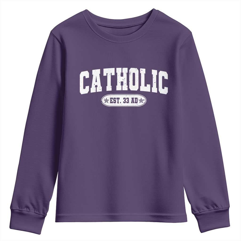 Catholic Since 33 AD Youth Sweatshirt Vintage Varsity Crucifix Jesus Eucharist Christianity