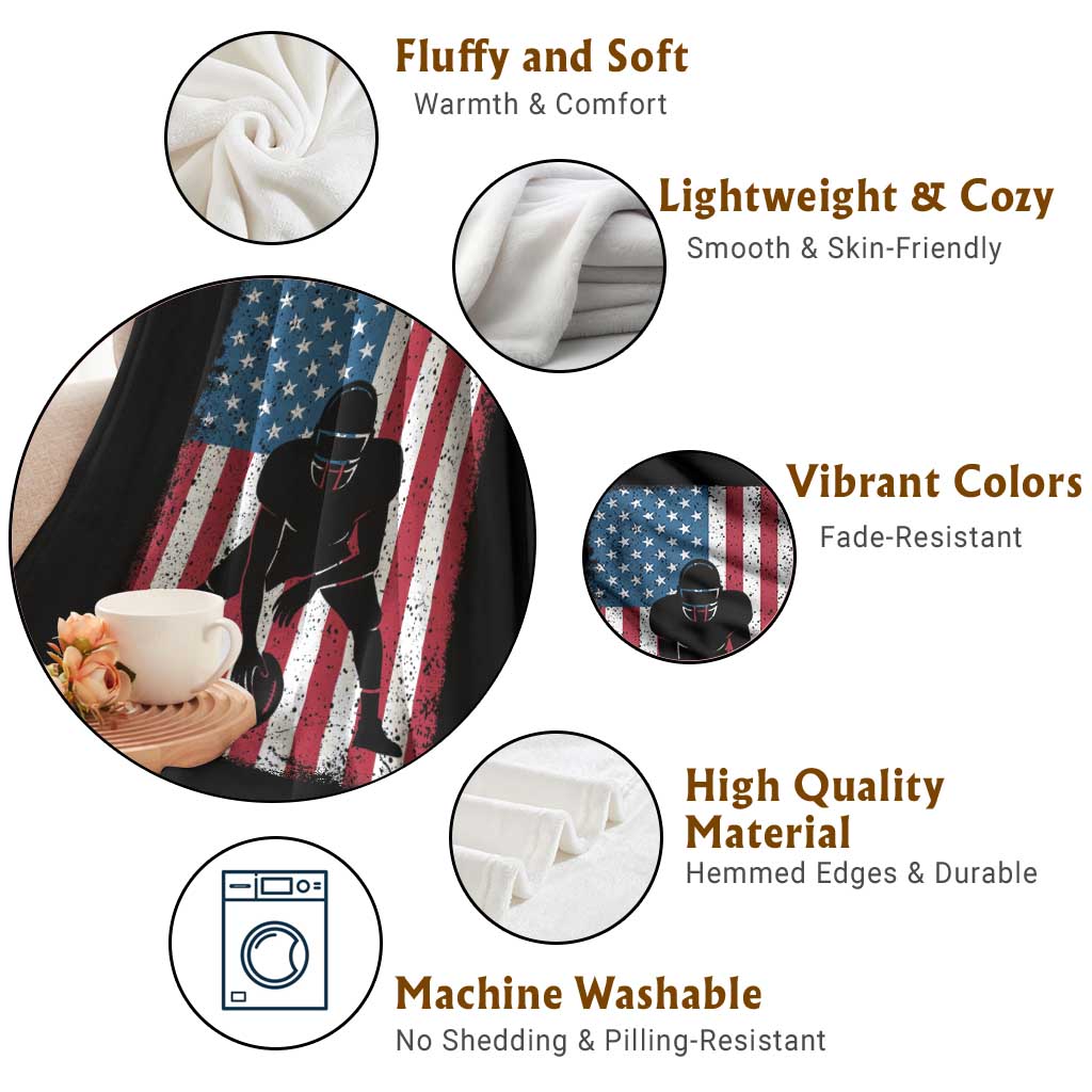 American Flag Football Throw Blanket Cool Distressed Vintage Patriotic Football Player - Wonder Print Shop