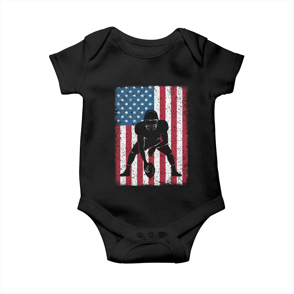 American Flag Football Baby Onesie Cool Distressed Vintage Patriotic Football Player - Wonder Print Shop