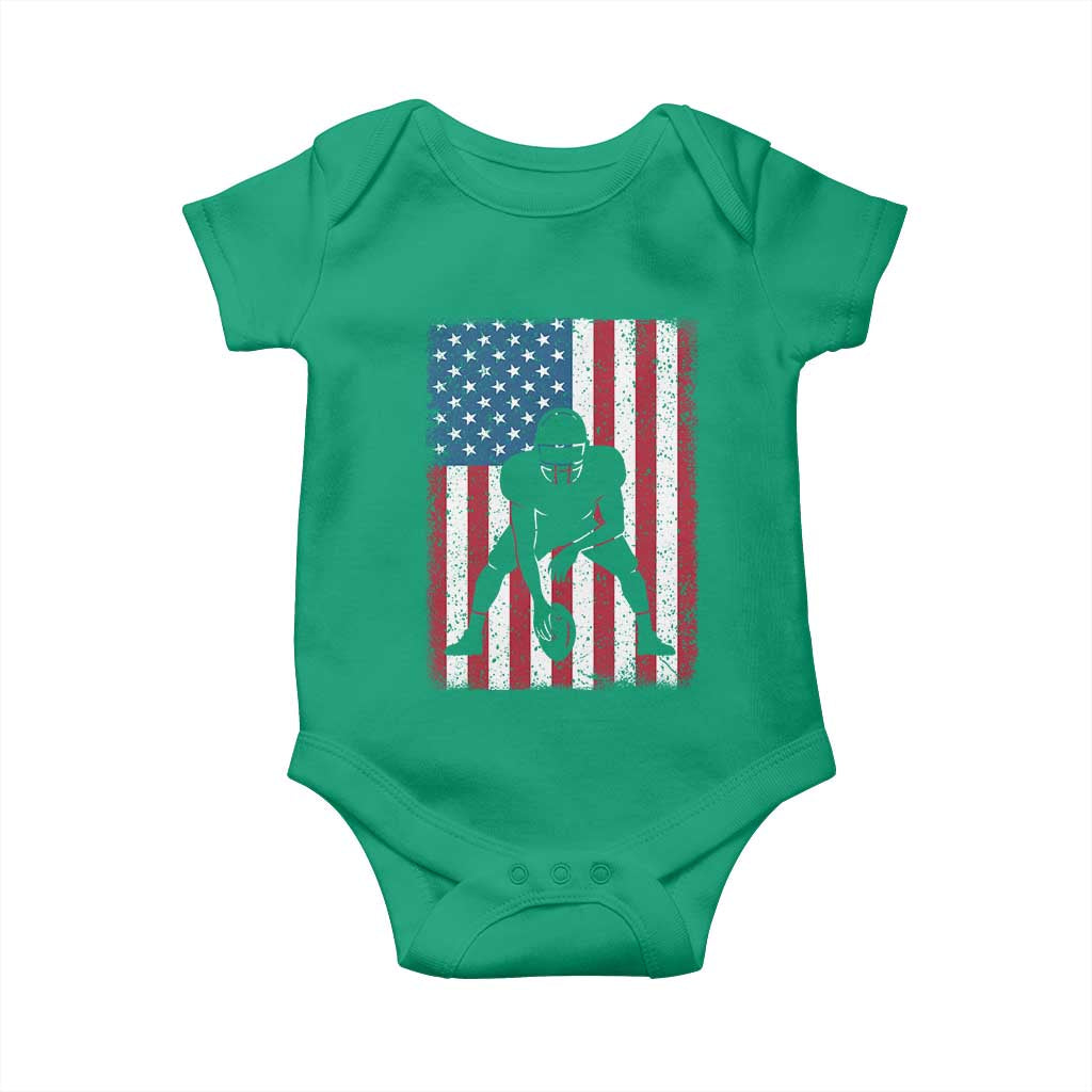 American Flag Football Baby Onesie Cool Distressed Vintage Patriotic Football Player - Wonder Print Shop