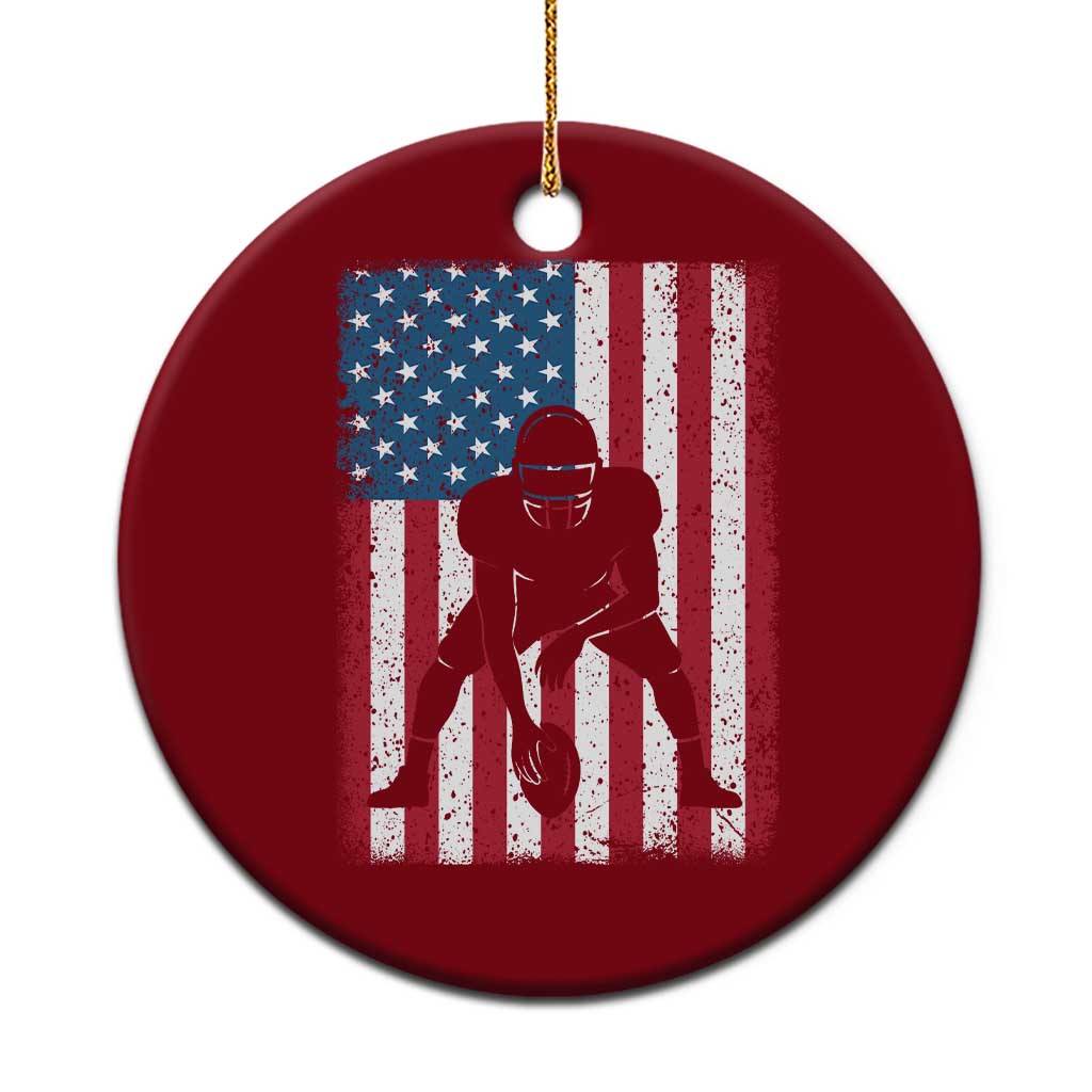 American Flag Football Ceramic Ornament Cool Distressed Vintage Patriotic Football Player - Wonder Print Shop