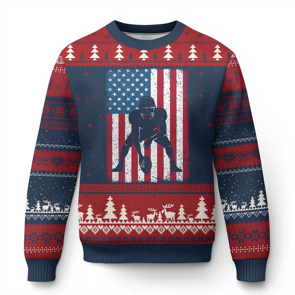 American Flag Football Ugly Christmas Sweater Cool Distressed Vintage Patriotic Football Player - Wonder Print Shop
