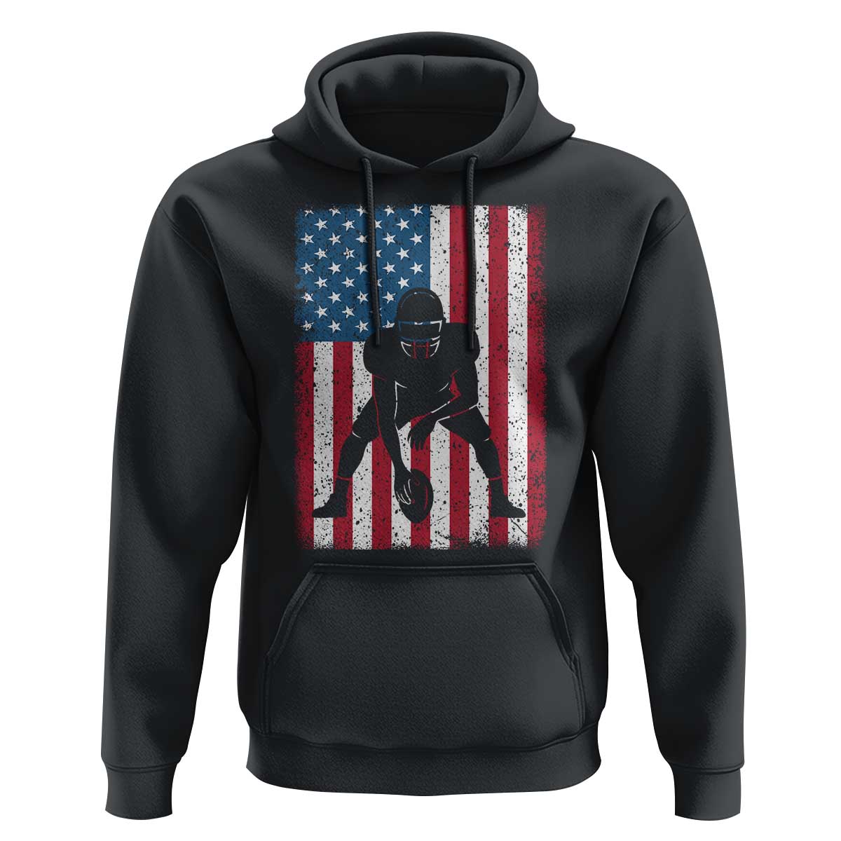 American Flag Football Hoodie Cool Distressed Vintage Patriotic Football Player - Wonder Print Shop