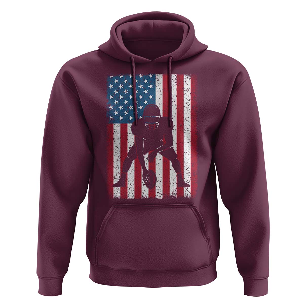 American Flag Football Hoodie Cool Distressed Vintage Patriotic Football Player - Wonder Print Shop