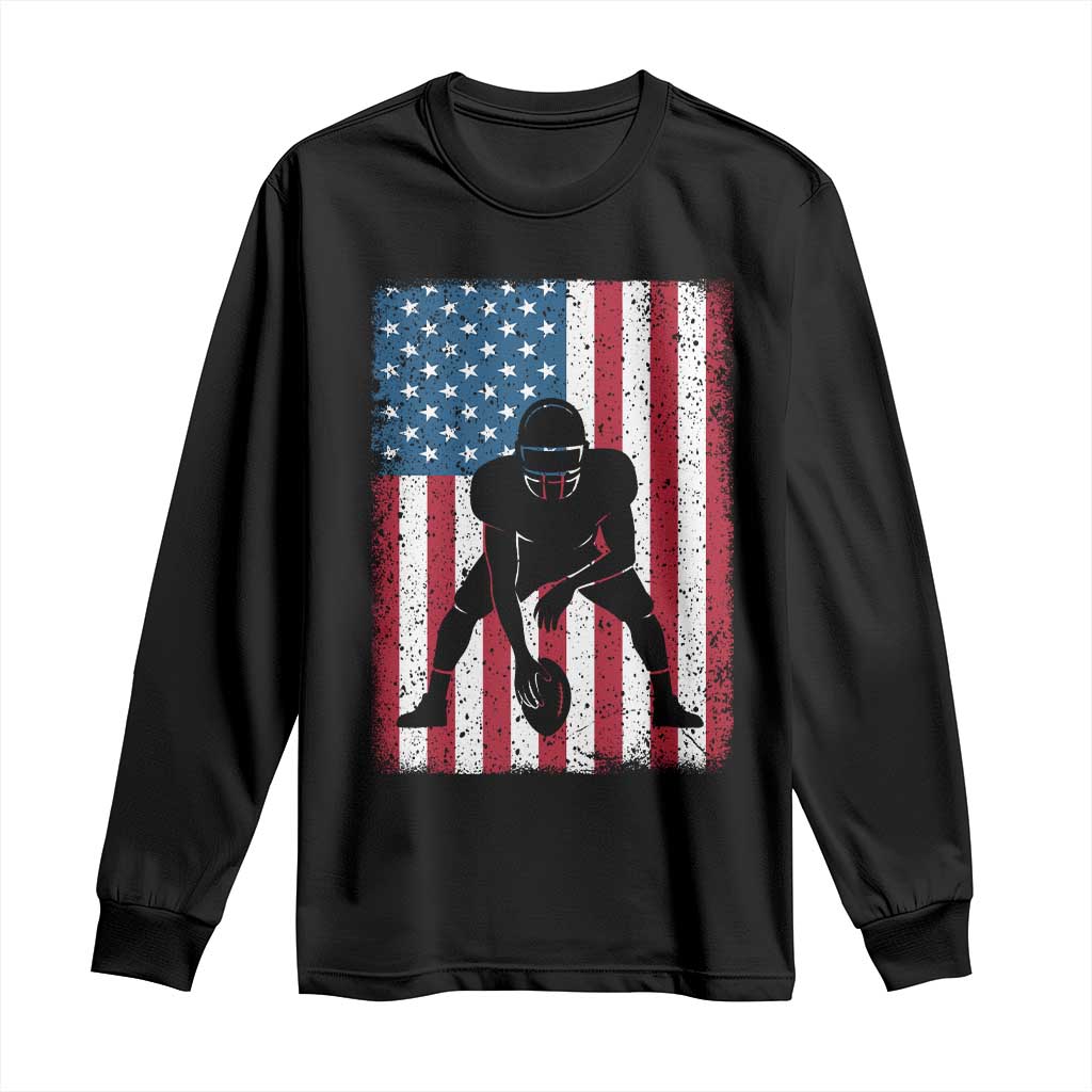 American Flag Football Long Sleeve Shirt Cool Distressed Vintage Patriotic Football Player - Wonder Print Shop