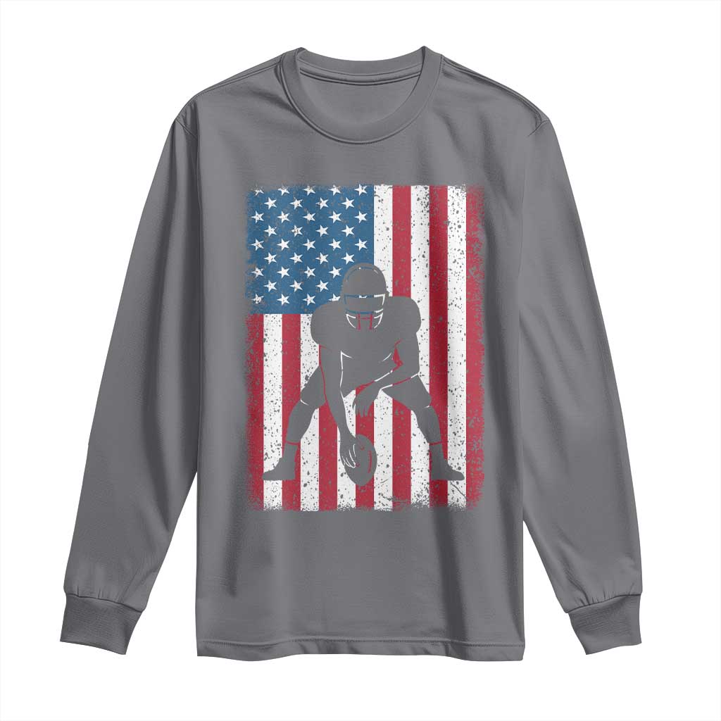 American Flag Football Long Sleeve Shirt Cool Distressed Vintage Patriotic Football Player - Wonder Print Shop