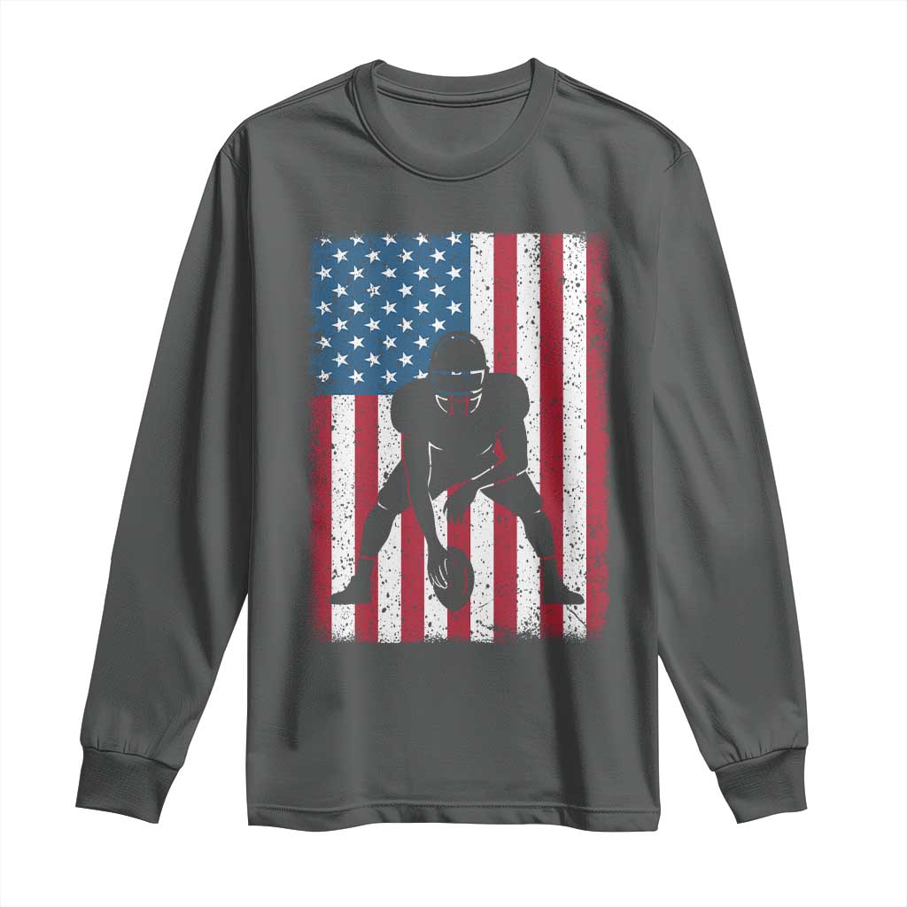 American Flag Football Long Sleeve Shirt Cool Distressed Vintage Patriotic Football Player - Wonder Print Shop