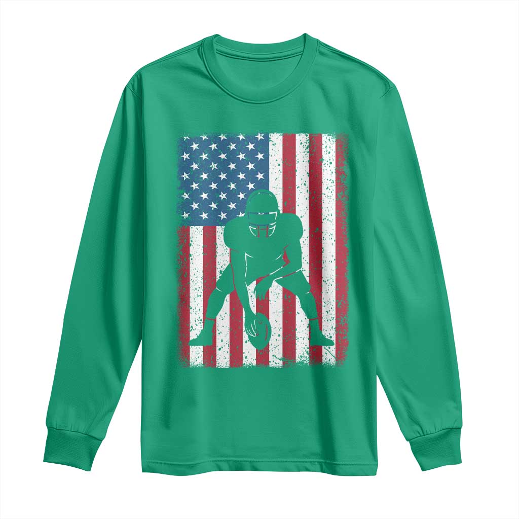 American Flag Football Long Sleeve Shirt Cool Distressed Vintage Patriotic Football Player - Wonder Print Shop