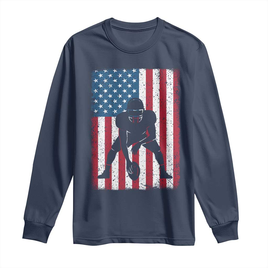 American Flag Football Long Sleeve Shirt Cool Distressed Vintage Patriotic Football Player - Wonder Print Shop