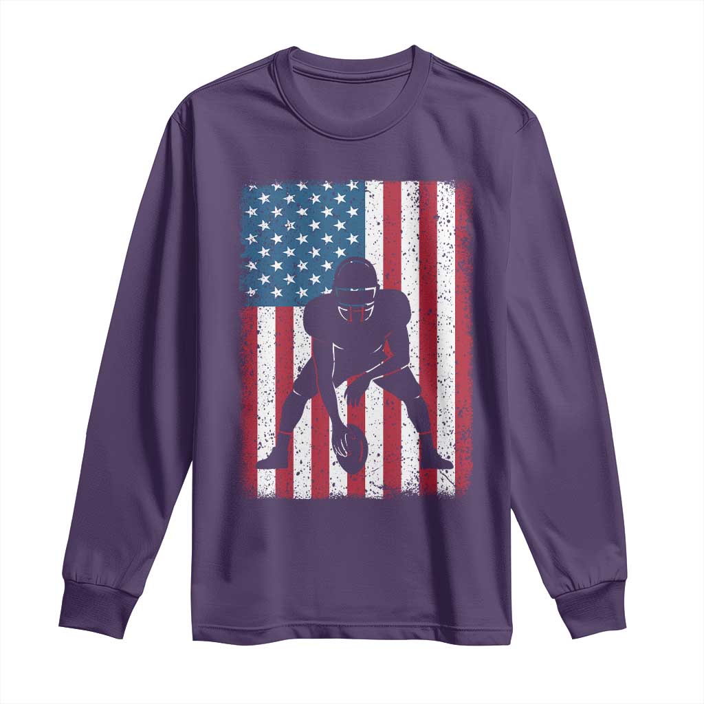 American Flag Football Long Sleeve Shirt Cool Distressed Vintage Patriotic Football Player - Wonder Print Shop