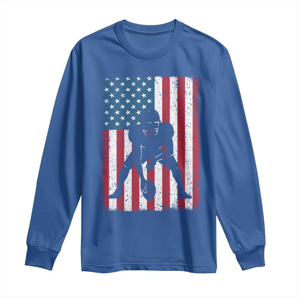 American Flag Football Long Sleeve Shirt Cool Distressed Vintage Patriotic Football Player - Wonder Print Shop