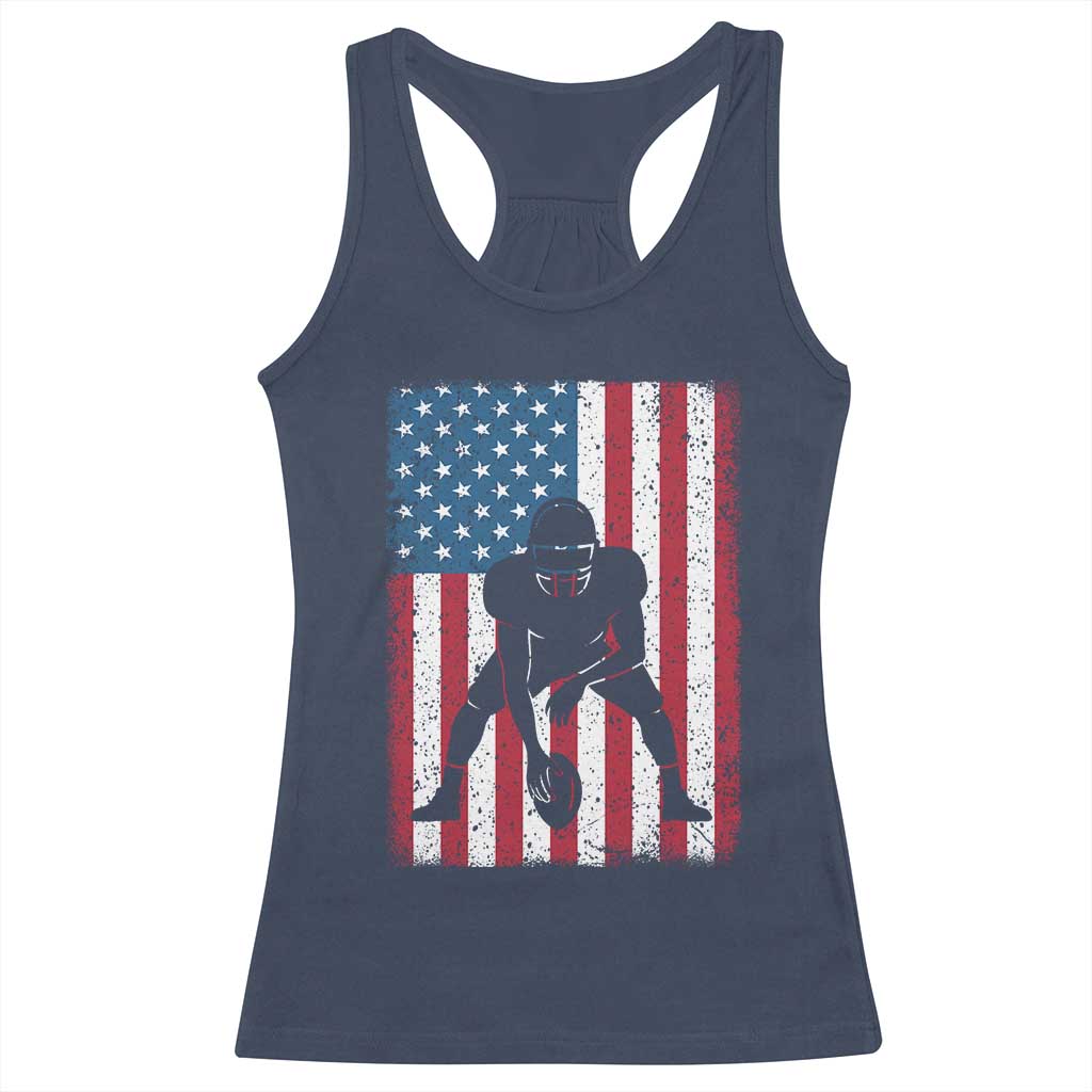 American Flag Football Racerback Tank Top Cool Distressed Vintage Patriotic Football Player - Wonder Print Shop