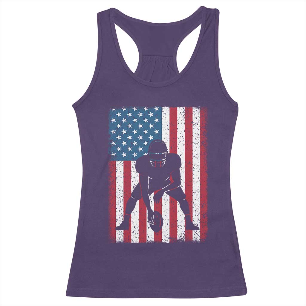 American Flag Football Racerback Tank Top Cool Distressed Vintage Patriotic Football Player - Wonder Print Shop