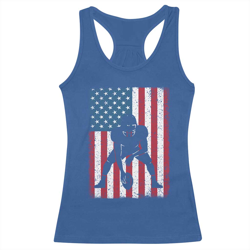 American Flag Football Racerback Tank Top Cool Distressed Vintage Patriotic Football Player - Wonder Print Shop