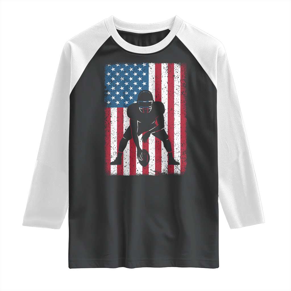 American Flag Football Raglan Shirt Cool Distressed Vintage Patriotic Football Player - Wonder Print Shop